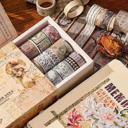 20 Rolls Vintage Washi Tape Set Retro Arts Adhesive Tapes Fleeting Monologue Decorative Masking Tape Sets for Craft, Kids, Scrapbook, DIY, Gift Wrapping (Anna's Letters)
