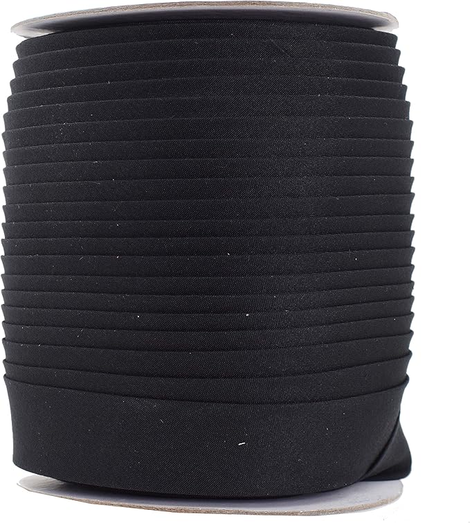 Mandala Crafts 55 Yards 1 Inch Black Double Fold Bias Tape for Sewing - Bias Binding Tape for Quilting Binding, Hemming, Seam, and Fabric Piping