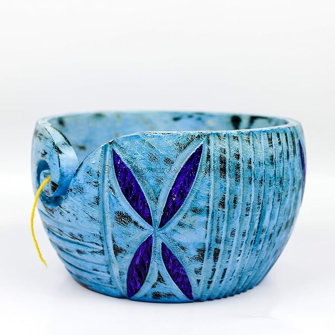 Exquisite Premium Yarn Ball Storage Bowls | Hand Painted Lovely Decor Yet Functional Yarn Dispenser (Small (6 x 3 x 6 Inches), Frozen Blue)