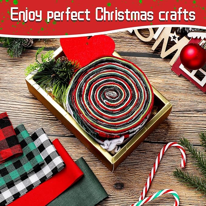 Tegeme 40 Pcs Christmas Jelly Fabric for Quilting, Cotton Buffalo Plaid Patchwork Roll, 2.55 Inch Xmas Roll up Fabric Strips Patchwork roll for Holiday Sewing DIY Crafts (Buffalo Plaid Style)