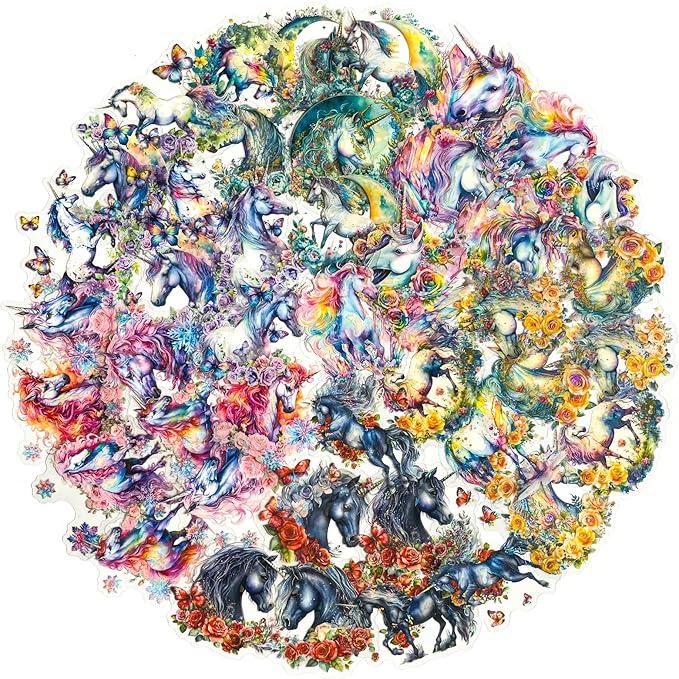 Yoksas 60Pcs Fantasy Holographic Unicorn Stickers - Waterproof Aesthetic Floral Scrapbooking Craft Decorative Stickers for Journaling, Planners, Collage Album