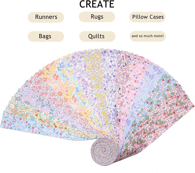 Jelly Roll Fabric Strips for Quilting, Crafting, and Sewing, 42 Strip Bundle, Soft Cotton for Blanket, Rug, Upholstery, Home Decor, and Purse Making, Spring Pastel Floral