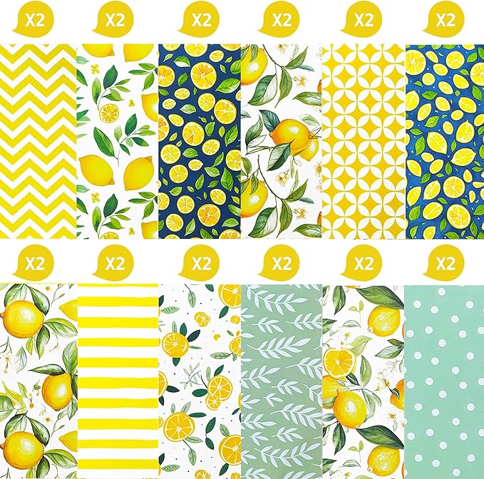 24 Sheets Scrapbook Paper Pad, 6"×6”Fruit Decorative Craft Cardstock, Cute Lemons Pattern Paper for DIY Card Making Photo Album Journal Decor