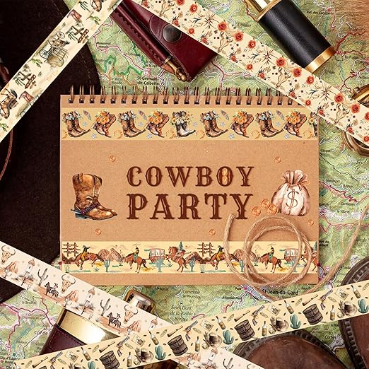 Adirasenotek 12 Rolls Western Washi Tape Set, Cowboy Cowgirl Decorative Paper Stickers, DIY Art Crafts Wrapping Decor for Gifts, Cowboy Stickers