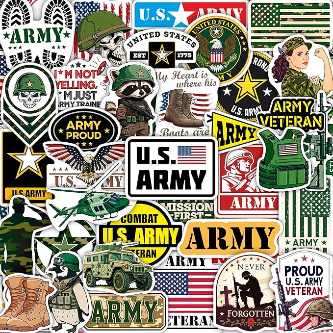 100Pcs Funny Army Stickers and Decals, Military Stickers for Laptop, Water Bottle - Army Gifts, Military Party Supplies - Gift for Women & Men