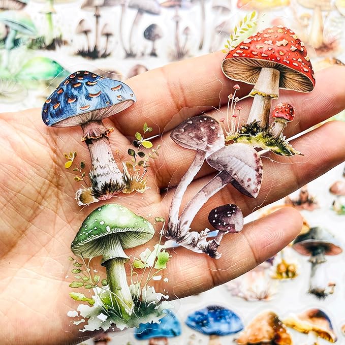 120-Piece Fantasy Mushroom Stickers for Scrapbooking – Vintage Nature Forest Botanical Stickers for Journals, Crafting, Art Projects, Decoration
