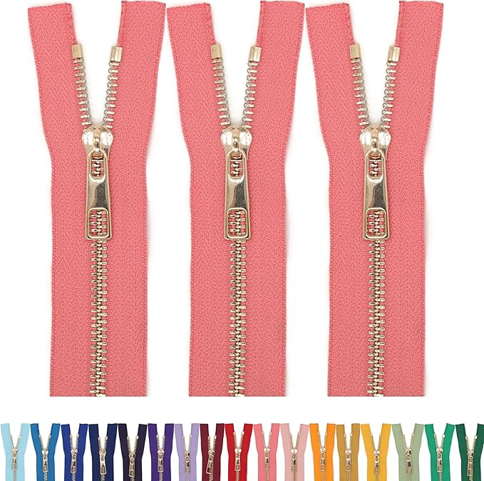 #5 Gold Metal Zipper - 50+ Colors - 3 PCS - (4-14 inches) Sizes - Luxury Lightweight Handcraft Metal Zippers with pulls for Purses Bags Pockets Shoes Sewing & Crafts DIY ZP02216