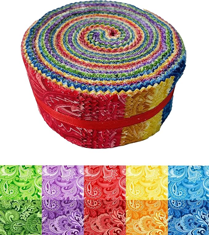 Jelly Roll Fabric 100% Cotton Quilting Fabric, 40 Pre-Cut Strips (2.5 x 44 Inch) for Quilting and Sewing - 10 Assorted Floral Prints-Paisley Floral