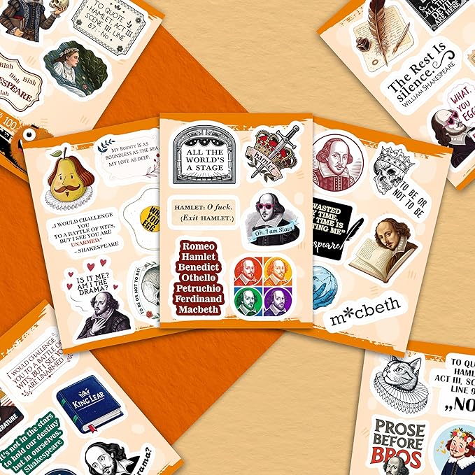 100Pcs Shakespeare Stickers Vinyl for Water Bottles, Literature Stickers Bulk - Shakespeare Gifts - Poetry Party Supplies - Gift for Women & Men