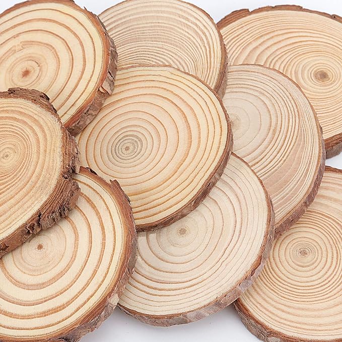 ZOENHOU 40 PCS 3.5-4 Inch Natural Wood Slices for Craft, Unfinished Wooden Circles Coasters with Bark for DIY, Arts, Centerpieces, Paintings, Wedding Decoration, Christmas Ornaments