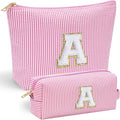 YOOLIFE Initial Makeup Bag Cosmetic Bag Birthday Gift for Women | Travel Toiletry Bags Girlfriend Teacher Gift 11 12 13 14 15 16 Years Old Girl Gifts Teen Girl Gifts Trendy Stuff Pink A