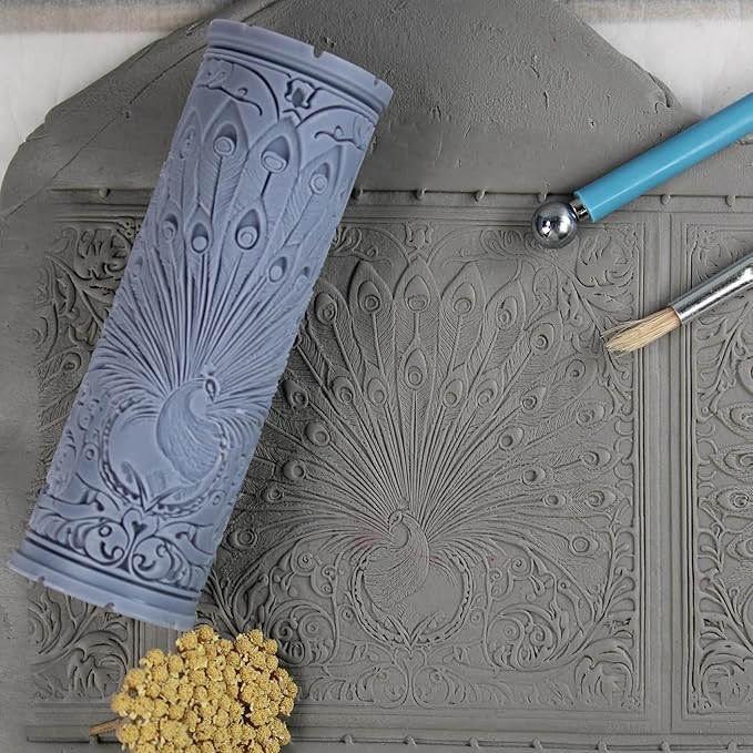 Peacock Clay Texture Roller (4") - Bird Set #01 - Embossing Pattern Roller for Polymer & Ceramic Clay, Pottery & Crafts