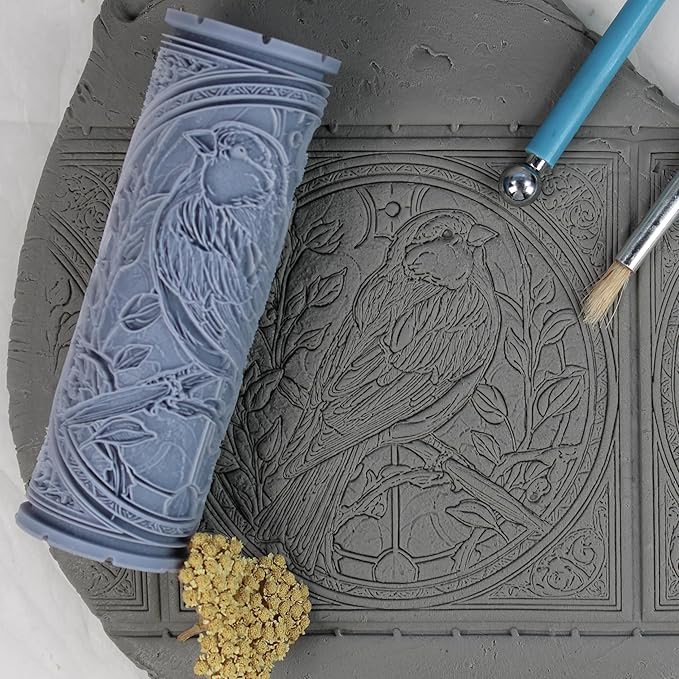 Goldfinch Clay Texture Roller (4") - Bird Set #02 - Embossing Pattern Roller for Polymer & Ceramic Clay, Pottery & Crafts