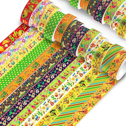 Mexican Fiesta Washi Tape 12 Rolls Mexican Fiesta Washi Tape Masking Decorative Cinco De Mayo Washi Tape for DIY Craft Gift Wrapping Handbook Sticker Scrapbook Journaling Party Favor