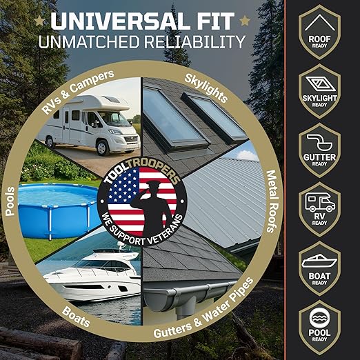 Titan Patch PRO Waterproof Sealant Tape – White 4" x50' – Stops Leaks Fast & Stays Sealed for 15+ Years – Sticks to RVs, Roofs, Pools, Boats, Gutters – Built for Harsh Weather (-40°F to 190°F)