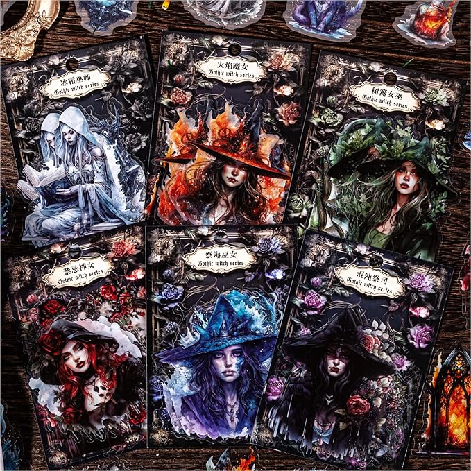 Yoksas 120Pcs Vintage Gothic Witch Stickers - Waterproof Dark Priests Witchy Stickers for Scrapbooking,Junk Journals,Witchcraft Supplies