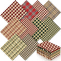 Hahafelt 10 Pcs Vintage Christmas Quilting Fabric 18 x 22 Inch Plaid Homespun Cotton Fabric Jelly Squares Lattice Rustic Precut Santa Claus Quilting Strips for Xmas Craft Sewing DIY