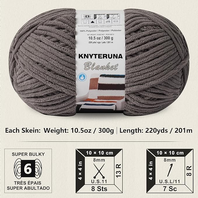 #6 Super Bulky Blanket Yarn for Crocheting - 4 Skeins(Each 10.5oz/300g, 220yds/201m), Chunky Chenille Thick Plush Big Soft Yarn for Crocheting Knitting Blankets, Sand