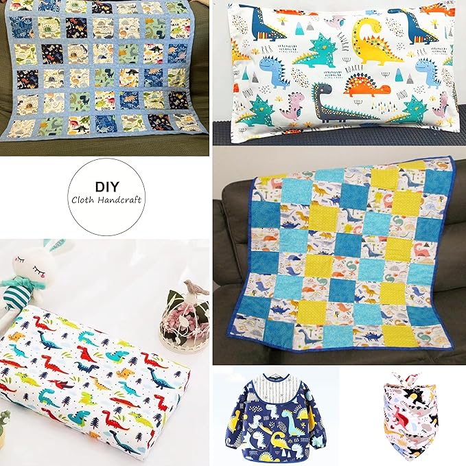 Hanjunzhao Cartoon Dinosaur Cotton Fabric Squares 10x10, Layer Cake Fabric Clearance for Quilting 10 inch, Layer Cakes 10 inch Squares for Quilting, Baby Blanket, Room Decor, and Crafts, Dinosaurs