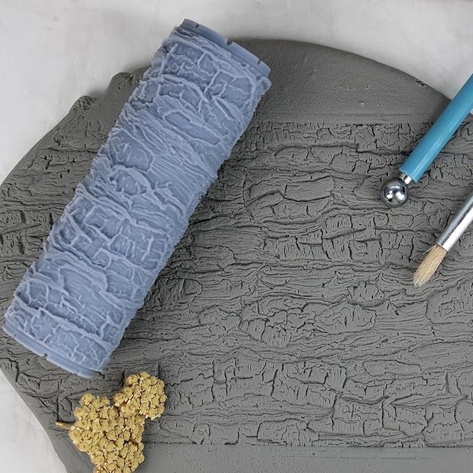 Tree Bark Clay Texture Roller (4") - Seamless Set #01 - Embossing Pattern Roller for Polymer & Ceramic Clay, Pottery & Crafts