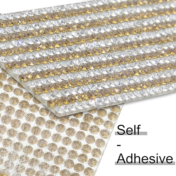 4 Rolls Rhinestone Tape Self Adhesive Crystal Ribbon Diamond Bling Strips with 2 mm Glitter Sticker for Arts Crafts Wedding Birthday Party DIY Event Car Phone Decoration (Silver+Gold)