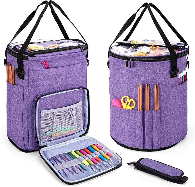 Teamoy Crochet Bags for Women, Yarn Storage Organizer, Knitting Project Bag for Knitting Needles and Hooks, Purple