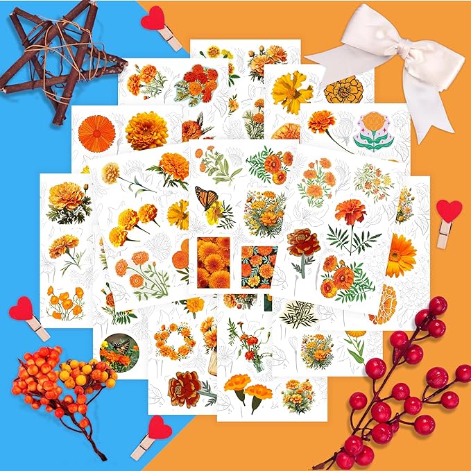 BulbaCraft Marigold Stickers for Water Bottle and Laptop - Floral Party Supplies, Decorations & Gifts, Waterproof Vinyl Decals, Gifts for Women & Men