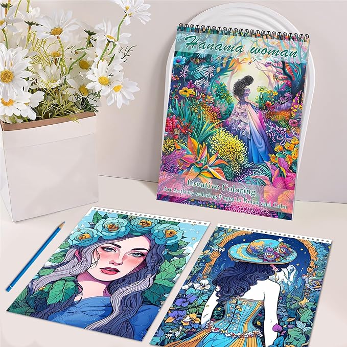 Anxiety Coloring Book for Adults, Coloring Book for Adults Relaxation, 24 Pages Coloring Books for Women Stress Relief, Spiral Bound Page Printed Single-Sided, Mindfulness Gifts for Women to Relax