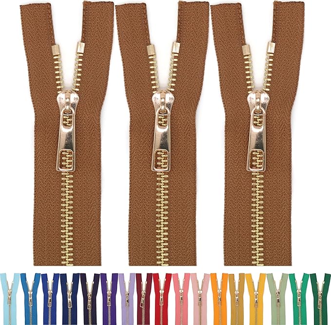 #5 Gold Metal Zipper - 50+ Colors - 3 PCS - (4-14 inches) Sizes - Luxury Lightweight Handcraft Metal Zippers with pulls for Purses Bags Pockets Shoes Sewing & Crafts DIY ZP02466