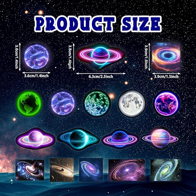 Glow in The Dark Neon Planets Water Bottle Stickers for Kids, 70 PCS Vinyl Space Waterproof Decals for Laptop Phone Case, Solar System Decor for Adults Kids Girls Boys
