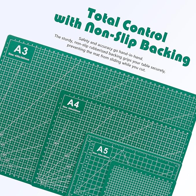 4 Packs Cutting Mats, 4size Double Sided Cutting Mat, Non-Slip 5 Layers PVC Cut Mat for Craft Art Projects Fabric Sewing, Scrapbooking Mat, A3 A4 A5 A6