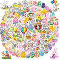 100 Pcs Holographic Easter Stickers,Easter Egg Stuffers Cute Bunny Rabbits Vinyl Waterproof Stickers Basket Stuffers Gifts
