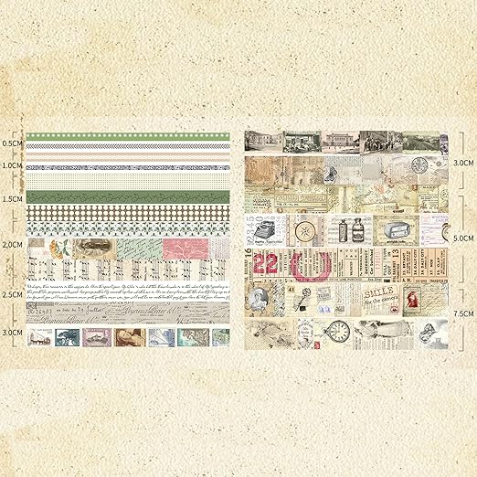 20 Rolls Vintage Washi Tape Set Retro Arts Adhesive Tapes Fleeting Monologue Decorative Masking Tape Sets for Craft, Kids, Scrapbook, DIY, Gift Wrapping (Charlie Chronicle)