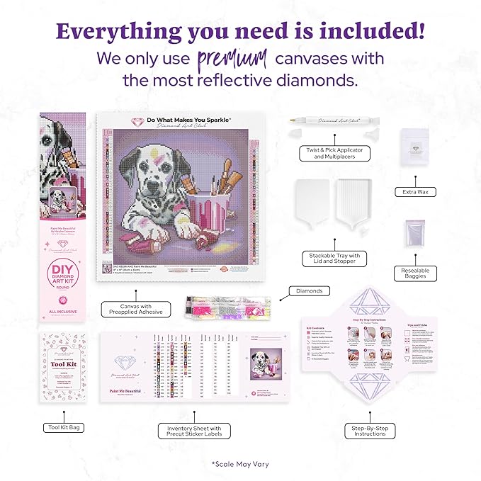 DIAMOND ART CLUB Paint Me Beautiful - Dalmation Diamond Painting Kit, Fun DIY Crafts for Adults, Round Diamond Art Canvas, 13" x 13"