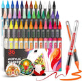 Nicpro 36 Colors Acrylic Paint Markers Brush Tip, Water-Based No-Bleed Paint Markers with Automatic Ink Control, Waterproof Acrylic Paint Pens for DIY Art & Crafts – Rock, Wood, Glass, Ceramic, Fabric