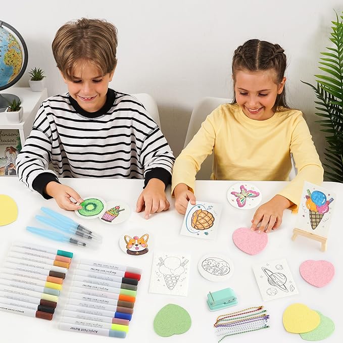70PCS Magic Foam Texture Painting Kit, Magic Puffy Paint Kit with 30 Foam Texture Paper, 24 Colors Acrylic Paint Markers, Hole Punch Mini Display Stand, 3D Painting Craft Gift for Birthday, Christmas
