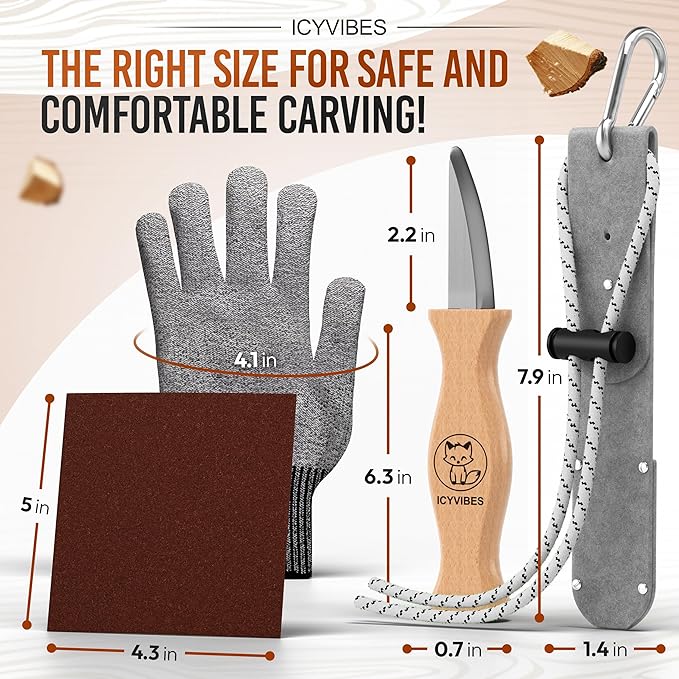 Premium Wood Carving Kit for Kids - 2026 Upgraded 9 PCS Whittling Knife Set with Safety Gloves Chisel Pocket Friendly Working Tools Leather Case Creative Bowl Sharpener Gifts (Gray)