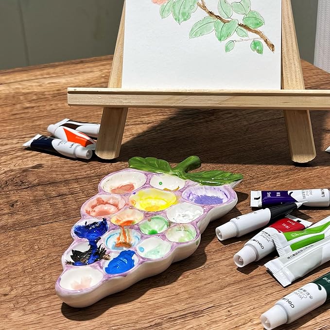 Ceramic Grape Palette - Vibrant Purple Painted Artist Palette, Grape-Inspired Ceramic Paint Mixing Tray for Watercolor, Acrylic & Oil Painting