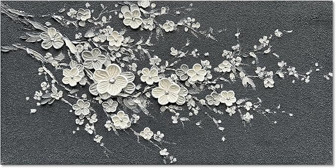 Art Hand-Painted White Flower Tree Art Oil Painting Modern Abstract Home Wall Decoration Art 24x48 inches