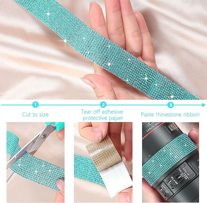 4 Rolls Self Adhesive Crystal Rhinestone Ribbon Diamond Bling Tape with 2 mm Rhinestones Strips Sticker for Arts Crafts Wedding Birthday Party DIY Event Car Phone Decoration (Blue)