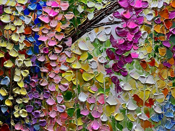 V-inspire Abstract Floral Oil Painting, Hand-Painted Canvas Wall Art, 28 x 40 inches, Colorful Forest Landscape