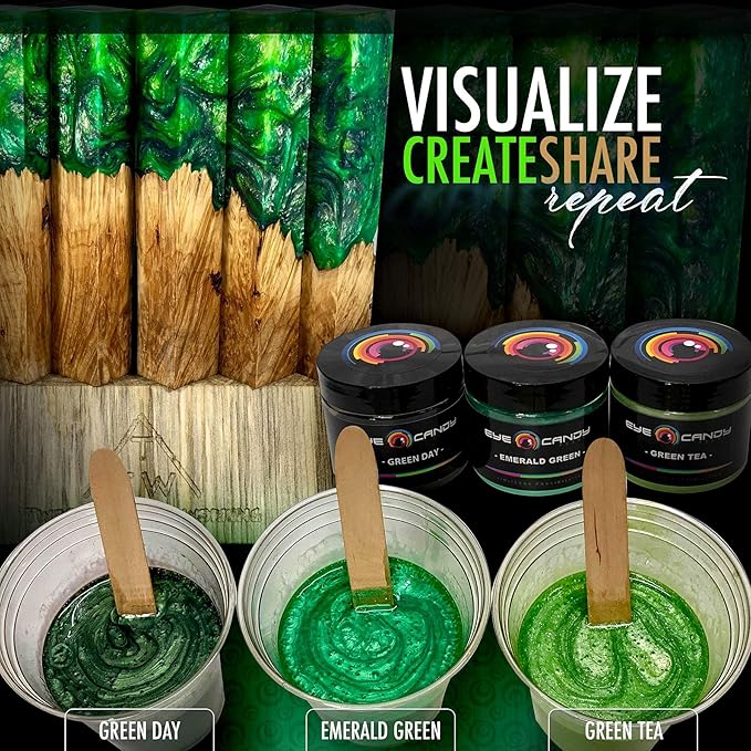 Eye Candy Pigments Premium Green Mica Powder - Emerald Green (50gr) - for Epoxy, Resin, Soap, Paint, Woodworking, Acrylic Pouring, Bath Bombs, Fishing Lures - DIY Arts and Crafts Additive
