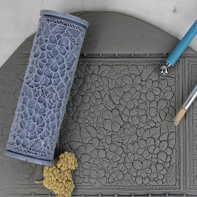 Hydrangea Clay Texture Roller (4") - Flower Set #02 - Embossing Pattern Roller for Polymer & Ceramic Clay, Pottery & Crafts