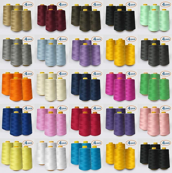 AK Trading CO. 4-Pack Ivory All Purpose Sewing Thread Cones (6000 Yards Each) of High Tensile Polyester Thread Spools for Sewing, Quilting, Serger Machines, Overlock, Merrow & Hand Embroidery