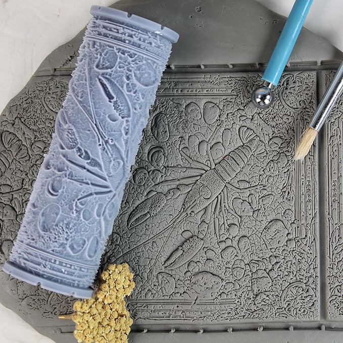 Crayfish Clay Texture Roller (4") - Freshwater Set #01 - Embossing Pattern Roller for Polymer & Ceramic Clay, Pottery & Crafts
