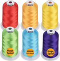 Simthread - 33 Selections - Various Assorted Color Packs of Polyester Embroidery Machine Thread Huge Spool 5500Y for All Sewing Embroidery Machines - 6 Rainbow Colors