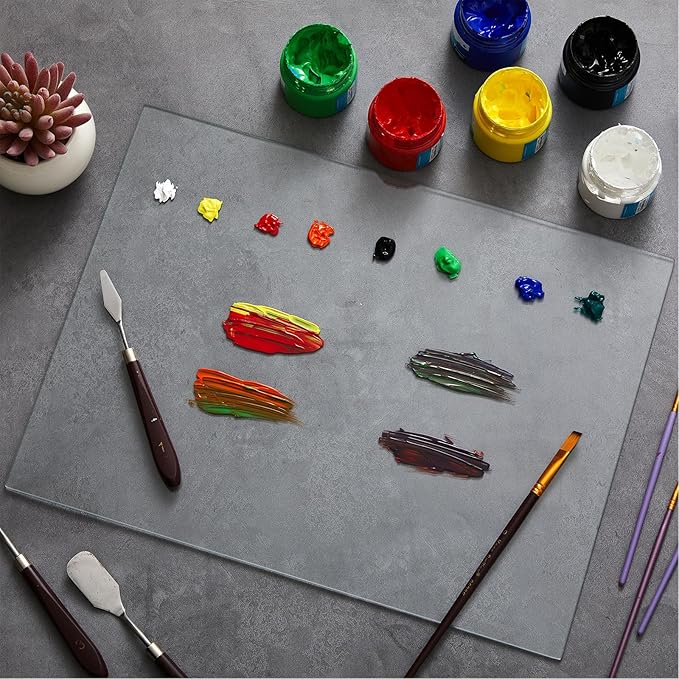 Nuanchu 1 Pcs 12 x 16 Inches Clear Tempered Glass Palette for Oil Painting Keeps Wet Paint Fresh Scratch Resistant Easy Clean up for Palette Artist Supplies DIY Color Mixing