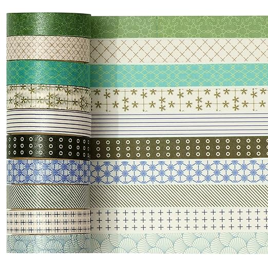 YUBX Simple Geometric Washi Tape Set 20 Rolls Minimal Patterns Decorative Thin Masking Tapes for Arts, DIY Crafts, Journals, Planners, Scrapbook, Wrapping (3 Jewel Tone)
