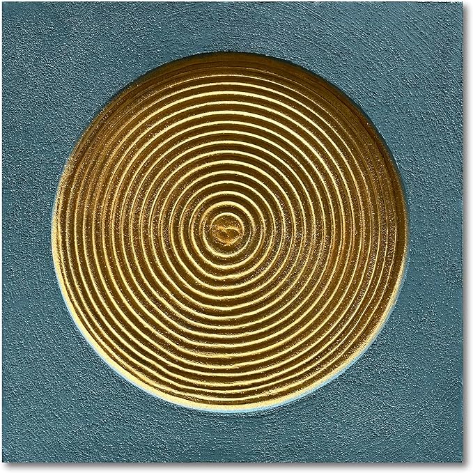 Art Hand-Painted Abstract Oil Painting with Golden and Blue Textures, a Three-Dimensional Thick-Textured Art Piece for Decorating The Wall Surface, 24x24 inches