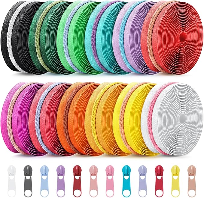 Solsew 12 Pcs 60 Yards Colourful Zippers for Sewing #5 Nylon Contrasting Colors Assorted Zipper by The Yard with 120 Sliders for Women Men DIY Tailor Bag Garment Crafts Supplies(Bright Color)